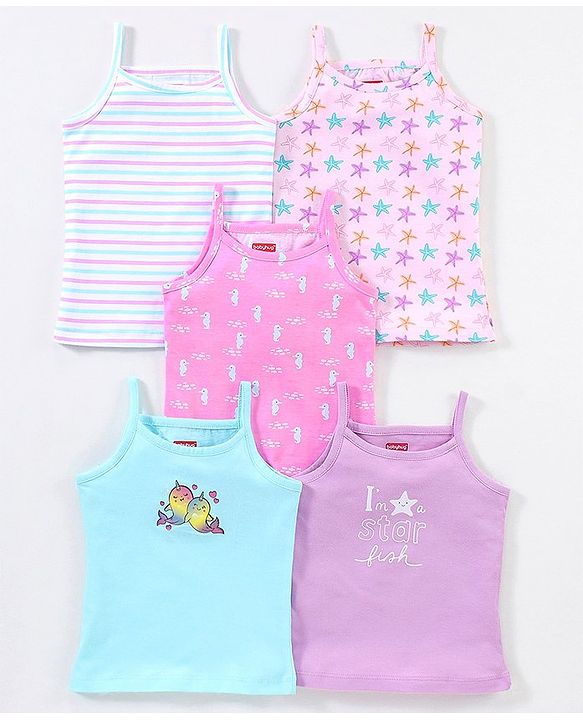 Babyhug 100% Cotton Sleeveless Slips Striped Pack of 5 - Blue & Pink
