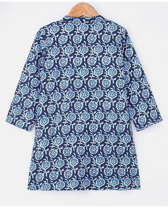 Babyhug 100% Cotton Full Sleeves Kurta With Payjama Set Embroidered - Indigo