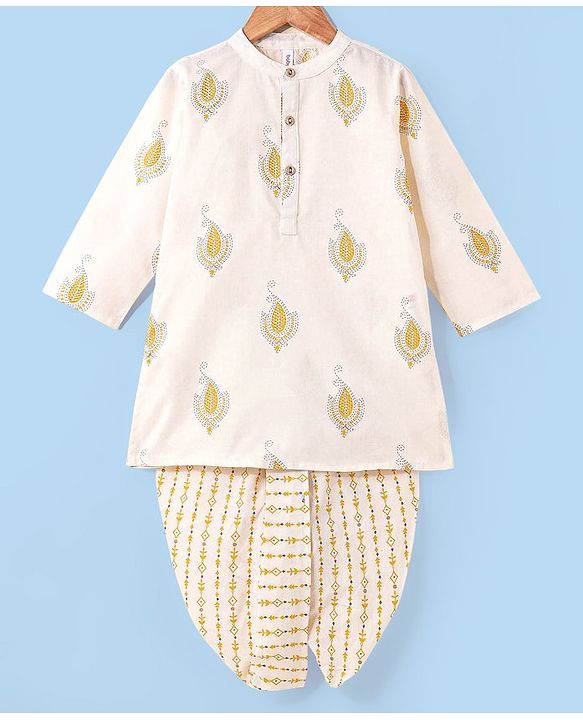 Babyhug 100% Cotton Woven Full Sleeves Embroidered Kurta & Dhoti Set - Cream