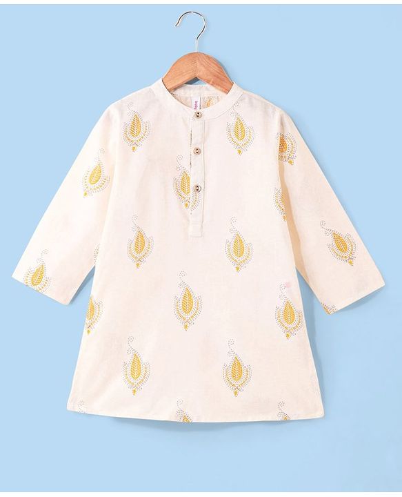 Babyhug 100% Cotton Woven Full Sleeves Embroidered Kurta & Dhoti Set - Cream