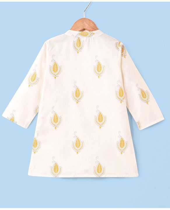 Babyhug 100% Cotton Woven Full Sleeves Embroidered Kurta & Dhoti Set - Cream