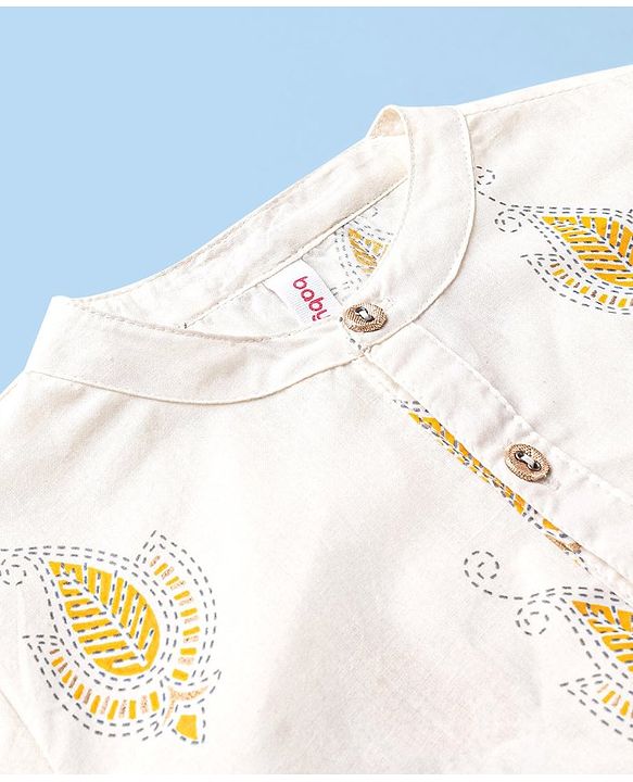 Babyhug 100% Cotton Woven Full Sleeves Embroidered Kurta & Dhoti Set - Cream