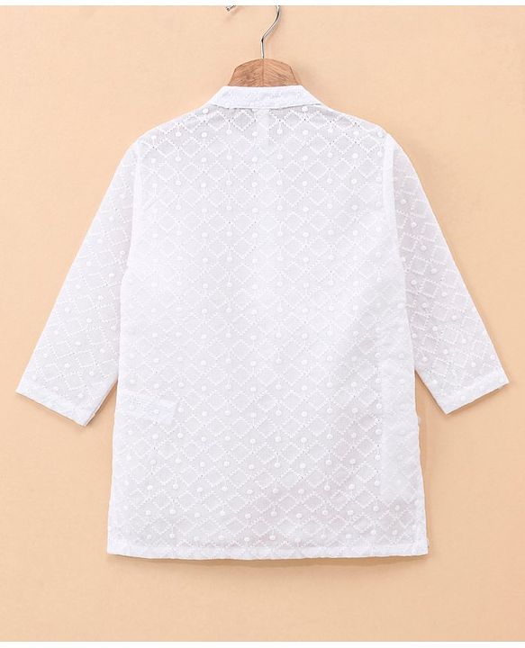 Babyhug 100% Cotton Full Sleeves Schiffly Kurta & Pajama Set - White