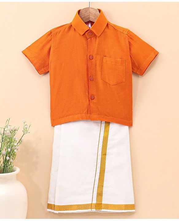 Babyhug Half Sleeves Shirt & Mundu Set - Orange