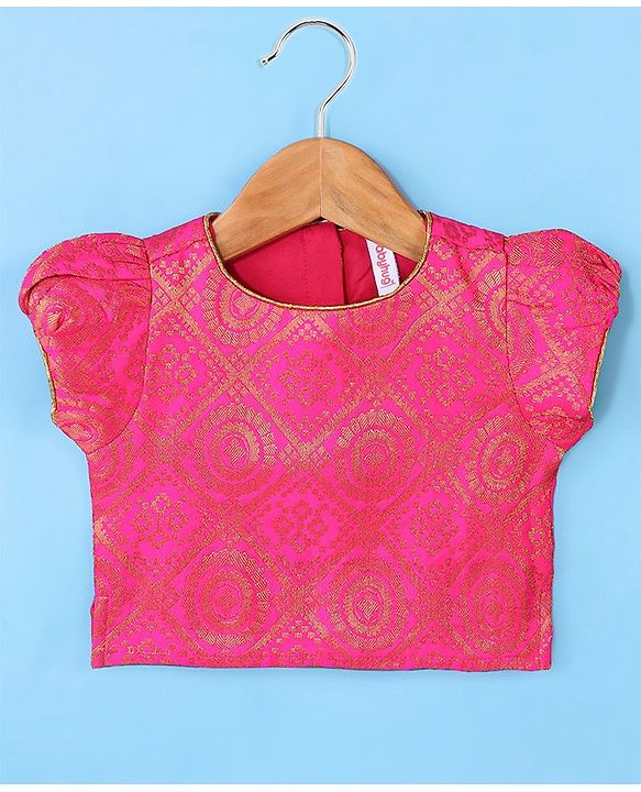 Babyhug 100% Cotton Woven Short Sleeves South Pavda Pattu & Lehenga Set Embroidery Detailing - Pink