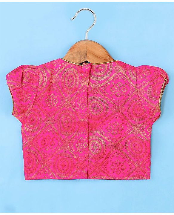 Babyhug 100% Cotton Woven Short Sleeves South Pavda Pattu & Lehenga Set Embroidery Detailing - Pink