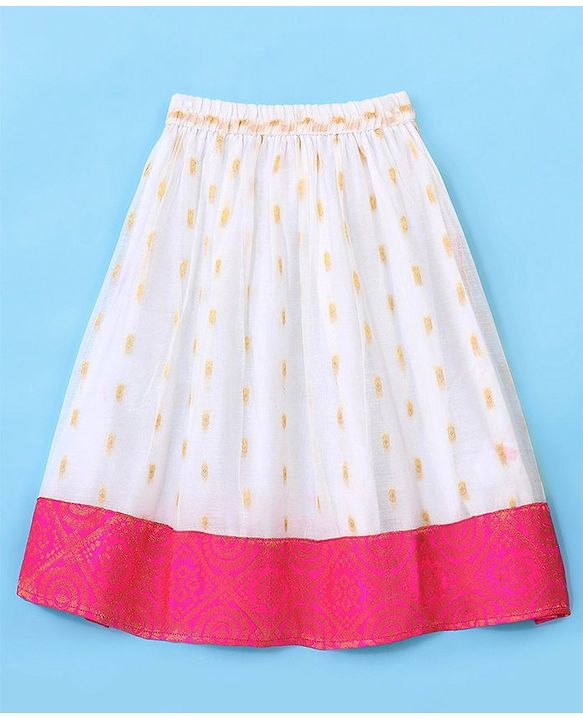 Babyhug 100% Cotton Woven Short Sleeves South Pavda Pattu & Lehenga Set Embroidery Detailing - Pink