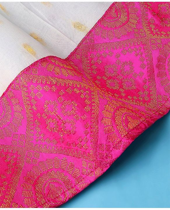 Babyhug 100% Cotton Woven Short Sleeves South Pavda Pattu & Lehenga Set Embroidery Detailing - Pink
