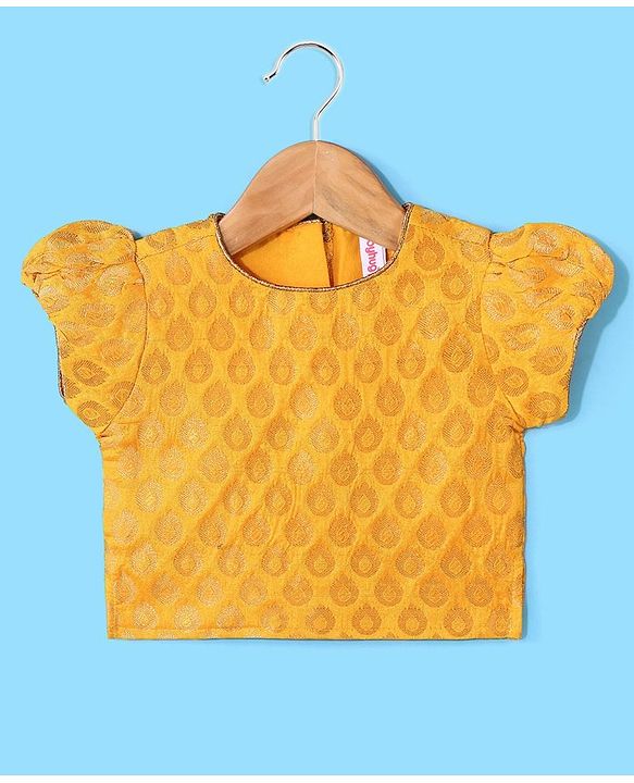 Babyhug 100% Cotton Woven Half Sleeves South Pavda Pattu & Lehenga Set Embroidered - Yellow