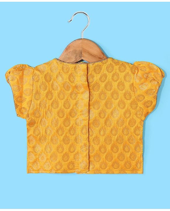 Babyhug 100% Cotton Woven Half Sleeves South Pavda Pattu & Lehenga Set Embroidered - Yellow