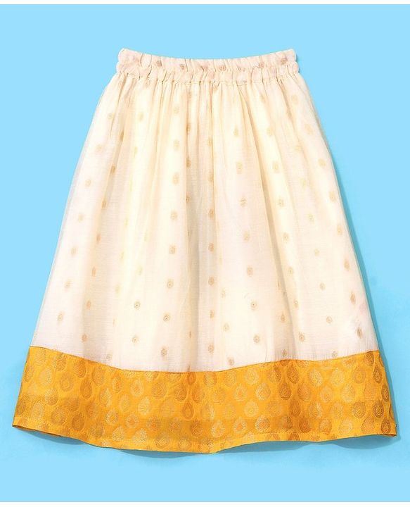 Babyhug 100% Cotton Woven Half Sleeves South Pavda Pattu & Lehenga Set Embroidered - Yellow
