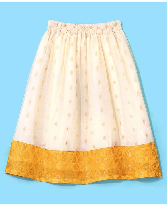 Babyhug 100% Cotton Woven Half Sleeves South Pavda Pattu & Lehenga Set Embroidered - Yellow