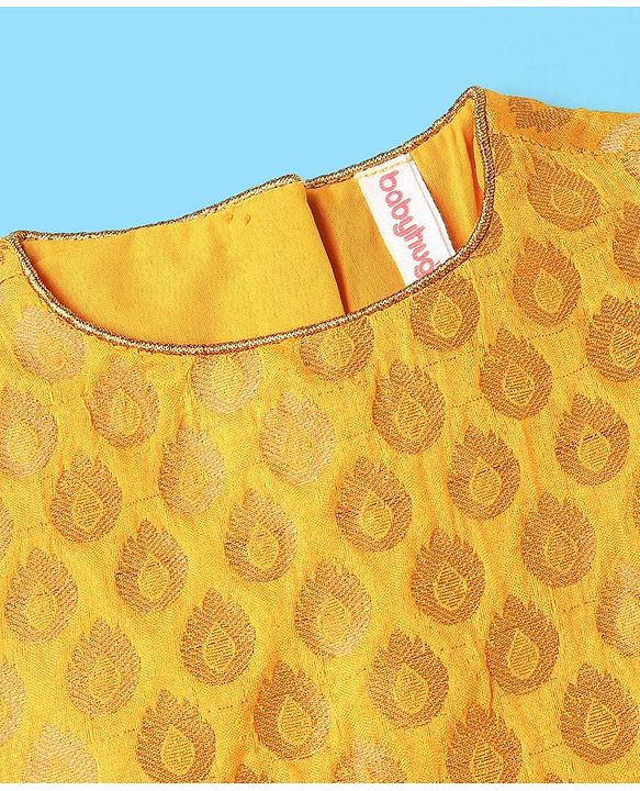 Babyhug 100% Cotton Woven Half Sleeves South Pavda Pattu & Lehenga Set Embroidered - Yellow