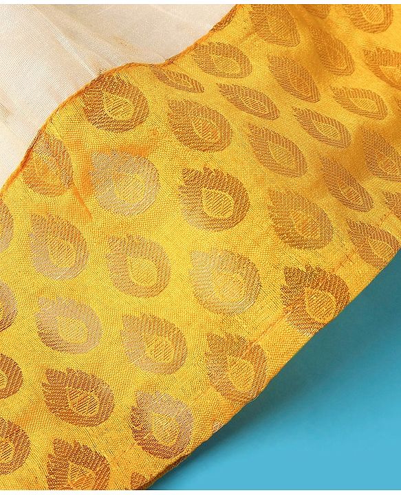 Babyhug 100% Cotton Woven Half Sleeves South Pavda Pattu & Lehenga Set Embroidered - Yellow