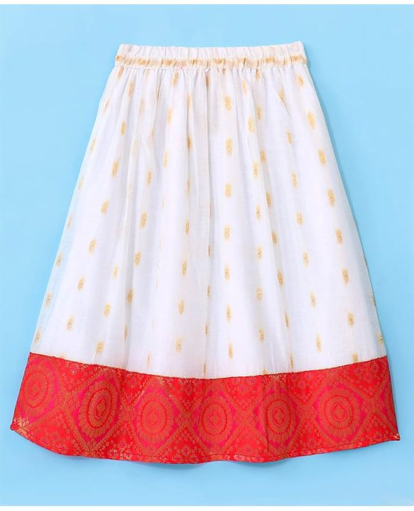 Babyhug 100% Cotton Woven Short Sleeves South Pavda Pattu & Lehenga Set Embroidery Detailing - Red