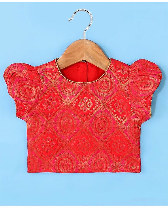 Babyhug 100% Cotton Woven Short Sleeves South Pavda Pattu & Lehenga Set Embroidery Detailing - Red