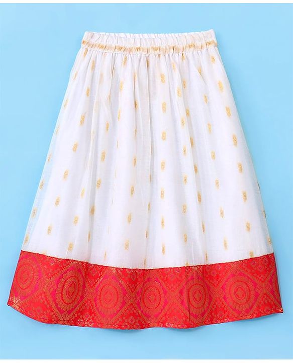 Babyhug 100% Cotton Woven Short Sleeves South Pavda Pattu & Lehenga Set Embroidery Detailing - Red