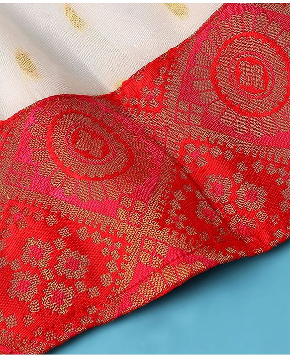 Babyhug 100% Cotton Woven Short Sleeves South Pavda Pattu & Lehenga Set Embroidery Detailing - Red