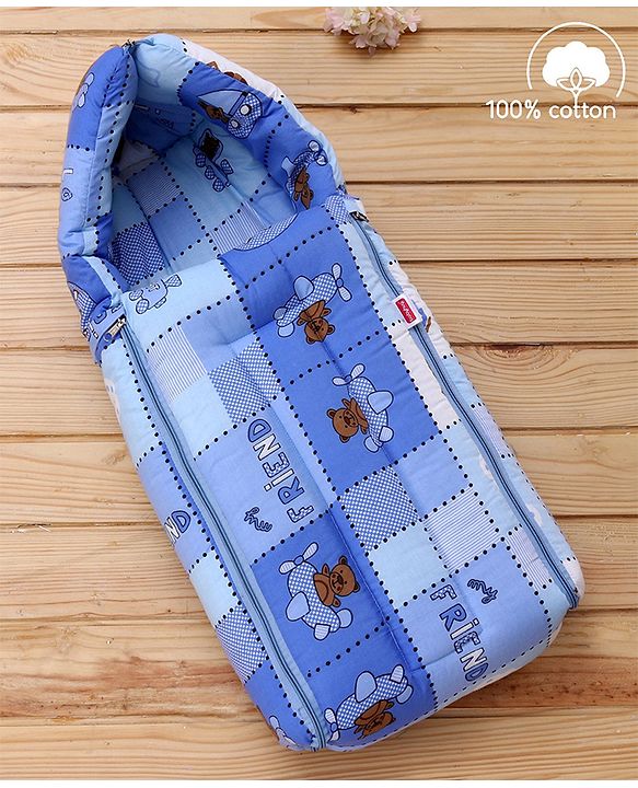 Babyhug Cotton lovely Friends Print Sleeping Bag - Blue