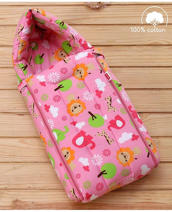 Babyhug Cotton Jungle Safari Print Sleeping Bag - Pink