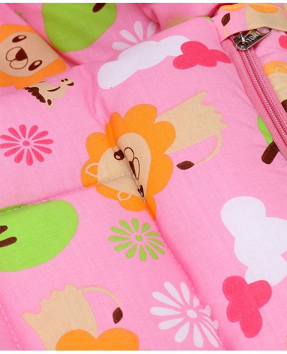 Babyhug Cotton Jungle Safari Print Sleeping Bag - Pink