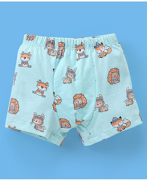 Babyhug 100% Cotton Knit Boxers Striped & Wild Animal Print Pack of 3 - Orange Grey & Blue