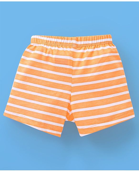 Babyhug 100% Cotton Knit Boxers Striped & Wild Animal Print Pack of 3 - Orange Grey & Blue