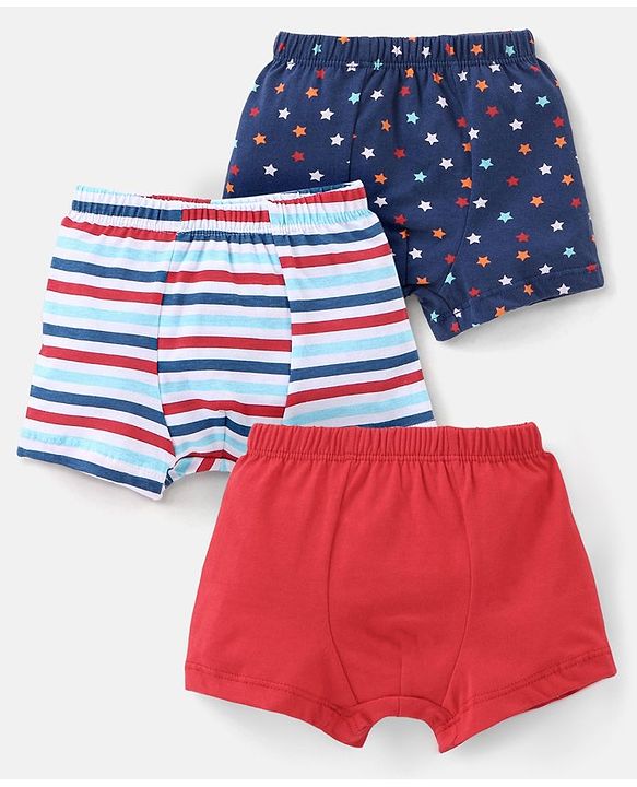 Babyhug 100% Cotton Star & Stripe Print Briefs Pack of 3 - Blue & Red