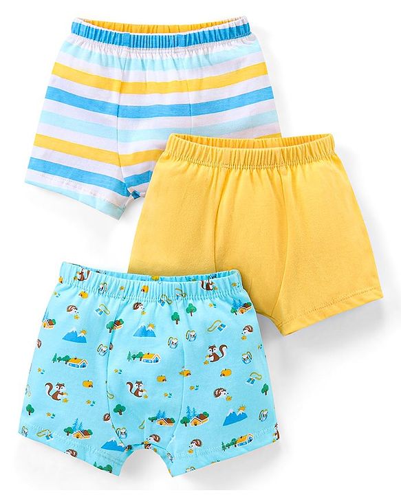 Babyhug 100% Cotton Briefs Pack of 3 Squirrel Print - Yellow & Blue