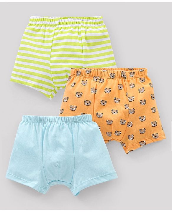 Babyhug 100% Cotton Striped & Teddy Print Briefs Pack of 3 - Turquoise Green & Orange