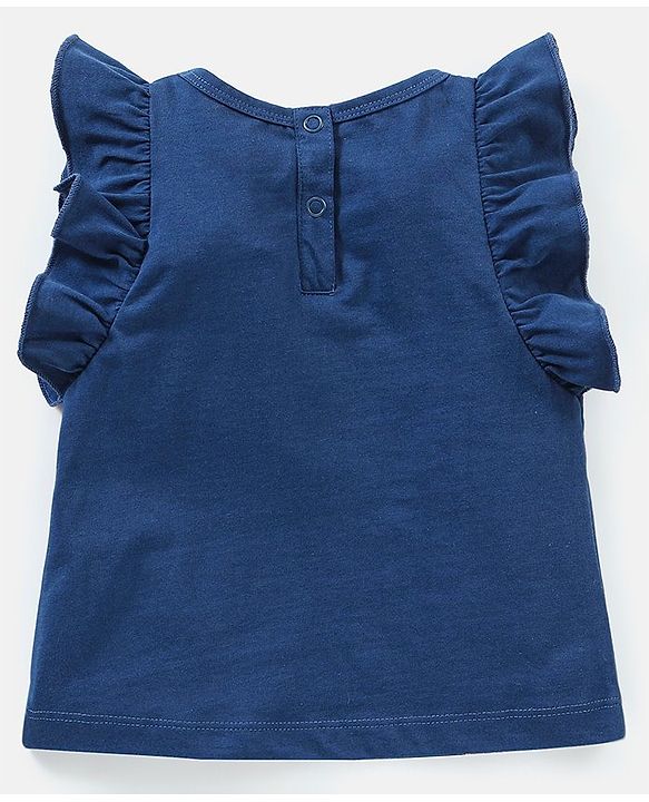 Babyhug 100% Cotton Frill Sleeves Top & Shorts Set Floral Text Print- Navy & Pink