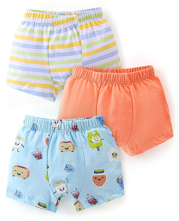 Babyhug 100% Cotton Briefs Stripes & Milkpack Print Pack of 3 - Orange White & Blue