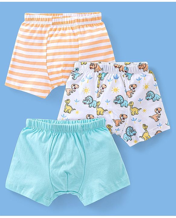 Babyhug 100% Cotton Briefs Stripes & Dino Print Pack of 3- Blue & White