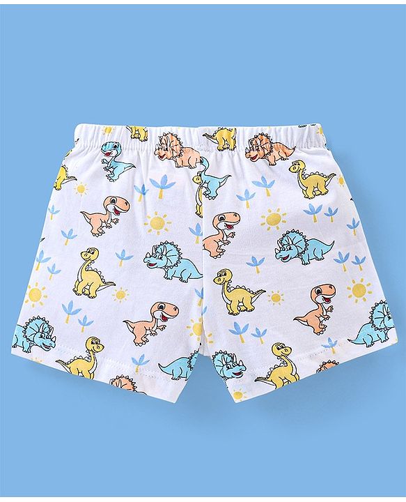 Babyhug 100% Cotton Briefs Stripes & Dino Print Pack of 3- Blue & White