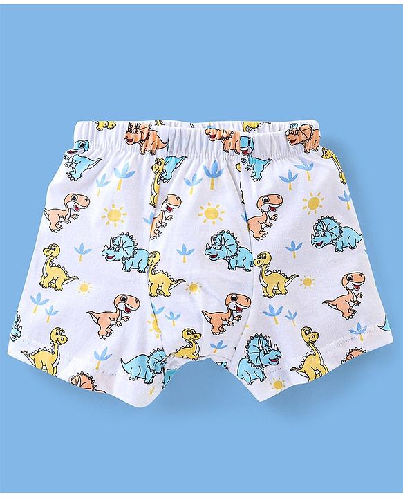 Babyhug 100% Cotton Briefs Stripes & Dino Print Pack of 3- Blue & White
