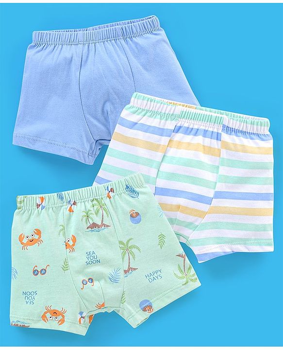 Babyhug 100% Cotton Briefs Crab Print Pack of 3 - Blue