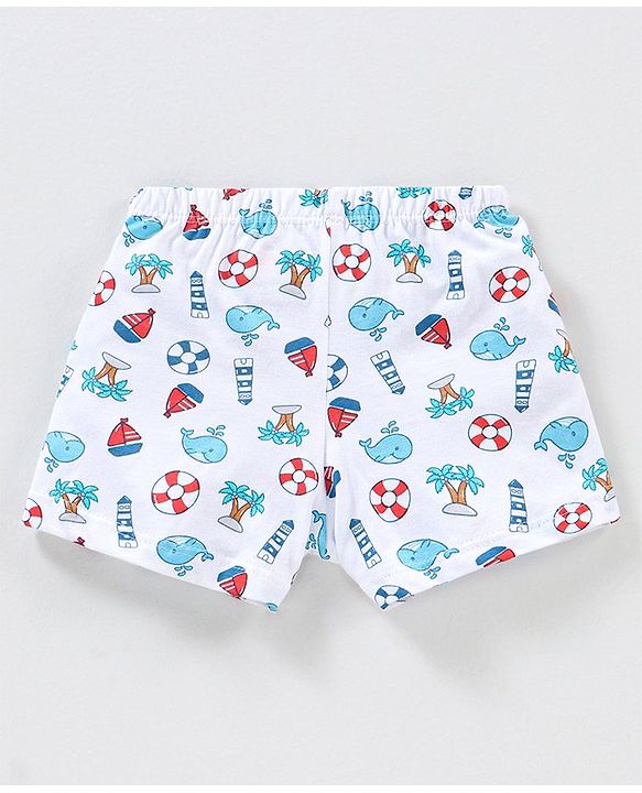 Babyhug 100% Cotton Striped & Whales Print Briefs Pack of 3 - Red White & Navy