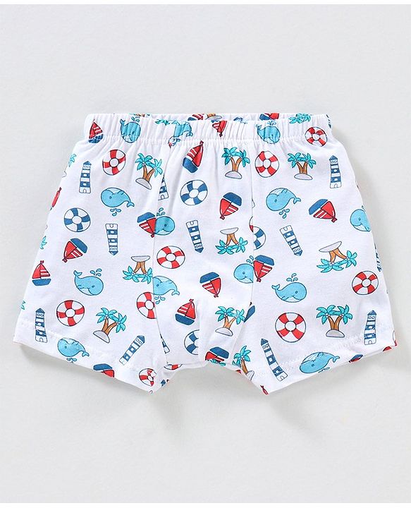 Babyhug 100% Cotton Striped & Whales Print Briefs Pack of 3 - Red White & Navy