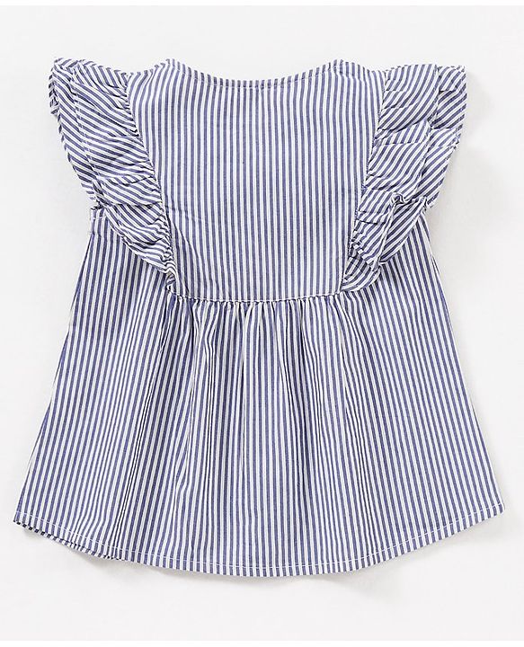 Babyhug 100% Cotton Frill Sleeves Top & Leggings Set Floral Print & Embroidery- Blue