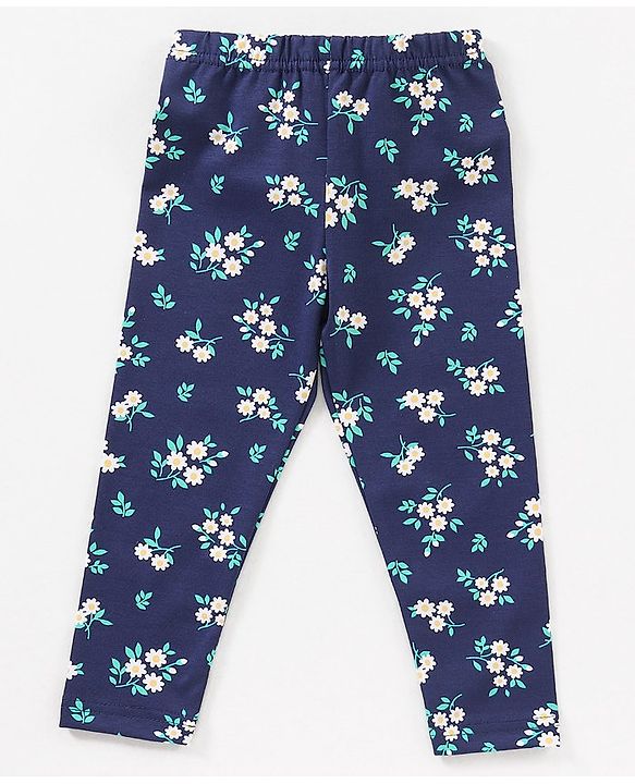 Babyhug 100% Cotton Frill Sleeves Top & Leggings Set Floral Print & Embroidery- Blue