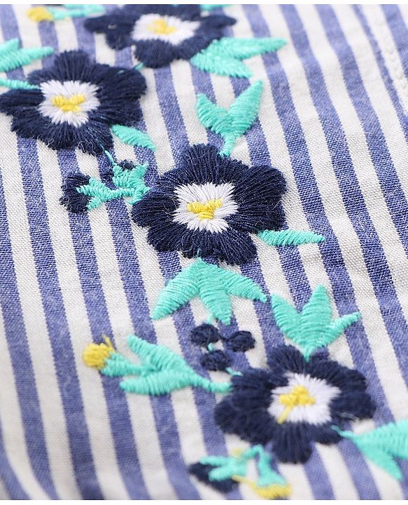 Babyhug 100% Cotton Frill Sleeves Top & Leggings Set Floral Print & Embroidery- Blue