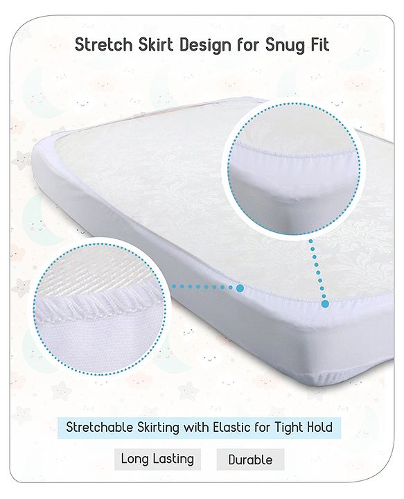Babyhug Waterproof 100% Terry Cotton Breathable Fitted Mattress Protector Cover- White