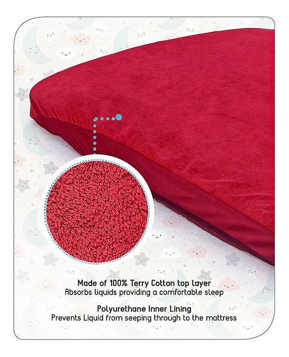 Babyhug Waterproof 100% Terry Cotton Breathable Fitted Mattress Protector Cover- Maroon