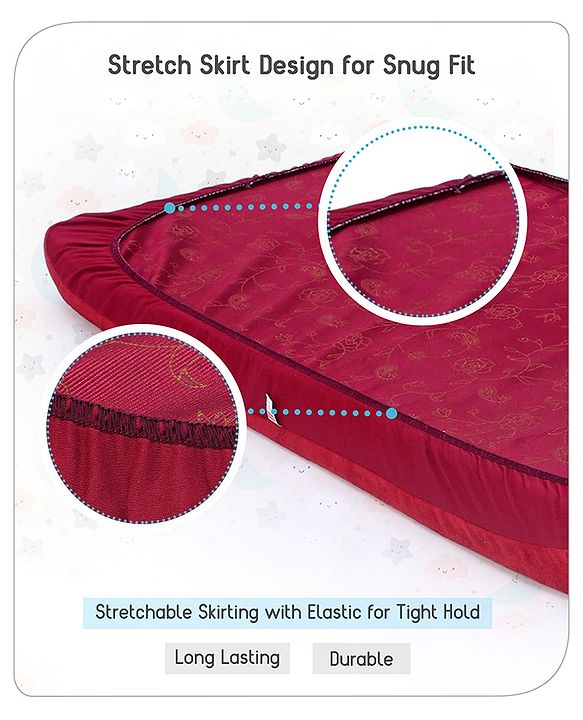 Babyhug Waterproof 100% Terry Cotton Breathable Fitted Mattress Protector Cover- Maroon