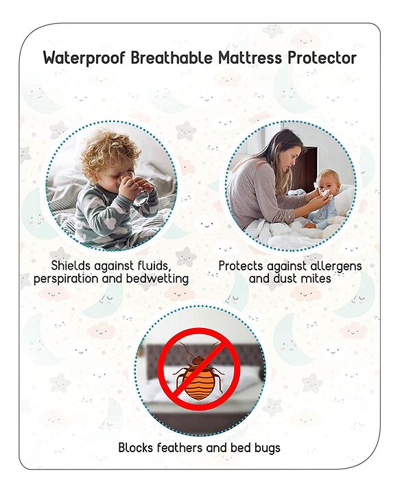 Babyhug Waterproof 100% Terry Cotton Breathable Fitted Mattress Protector Cover- Maroon