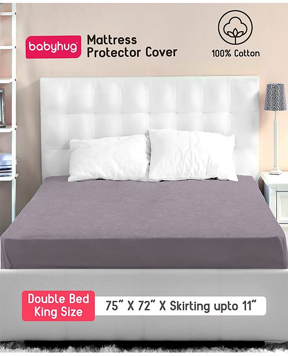 Babyhug Waterproof 100% Terry Cotton Breathable Fitted Mattress Protector Cover- Grey