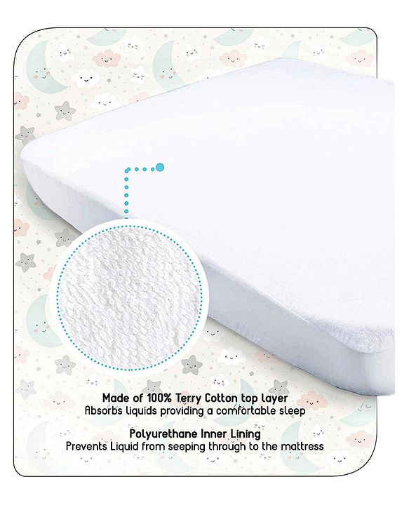 Babyhug Waterproof 100% Terry Cotton Breathable Fitted Mattress Protector Cover- White