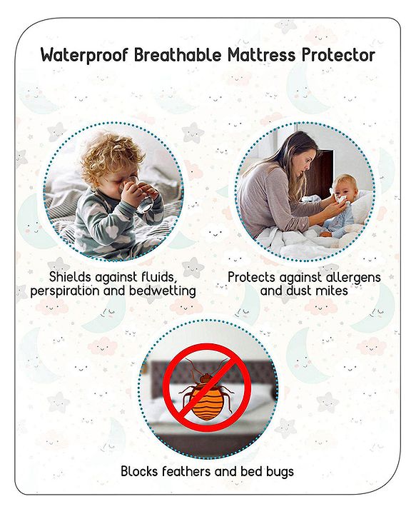 Babyhug Waterproof 100% Terry Cotton Breathable Fitted Mattress Protector Cover- White