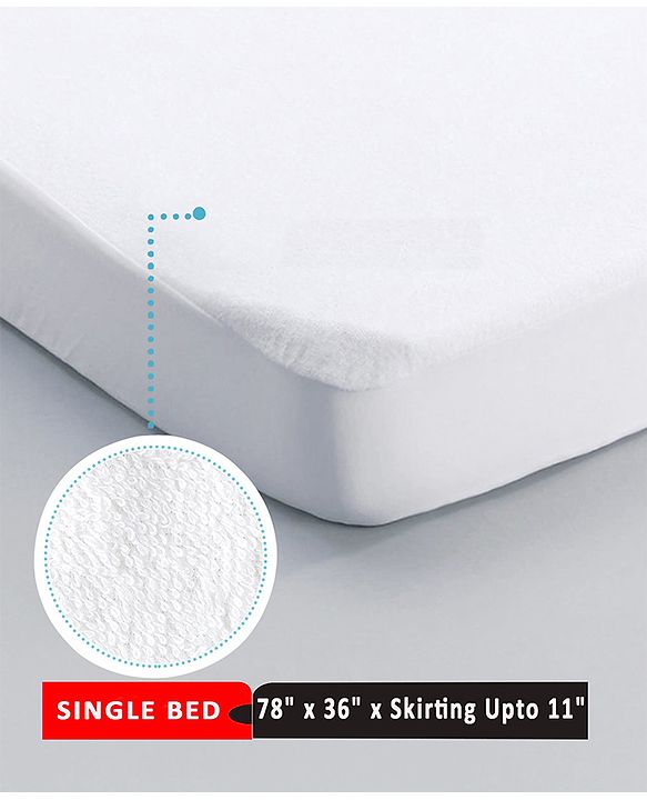 Babyhug Waterproof 100% Terry Cotton Breathable Fitted Mattress Protector Cover- White