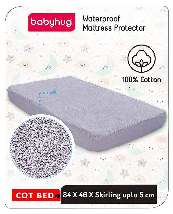BabyhugWaterproof 100% Terry Cotton Breathable Fitted Mattress Protector Cover- Grey